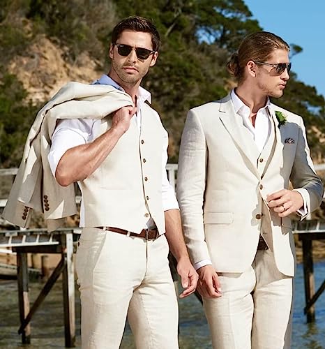 Huutoe Men Linen Suits Men Linen Suits Sets For Beach Wedding Mens Linen Suits Big And Tall 2023 Xxl Size 46 Sky Blue #TOP3
