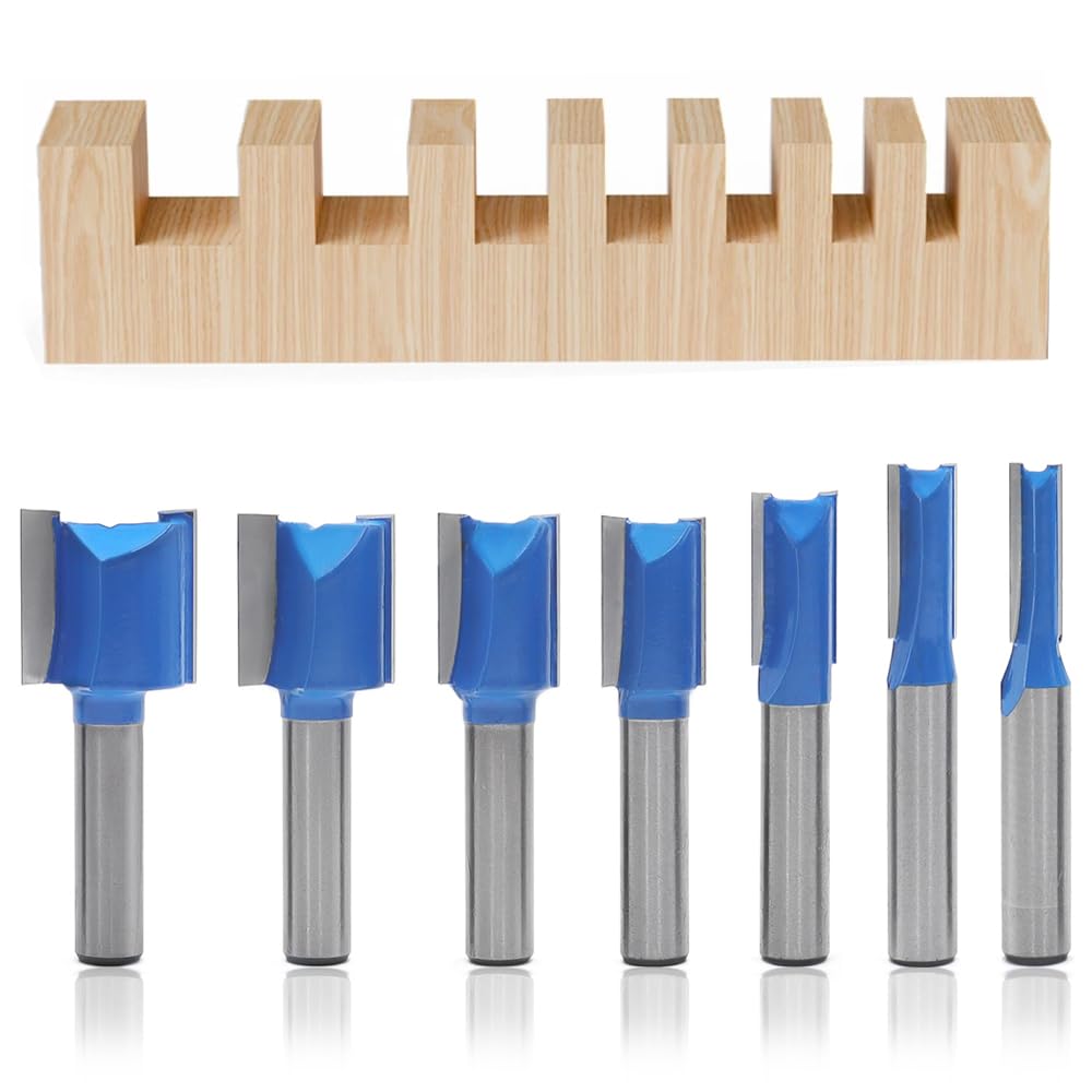 7 Piezas Fresas para Madera de Carburo con Vástago de 8MM Fresas Rectas 6 8 10 12 14 18 20MM de Diámetro de Corte Fresa Copiadora para Fresadora para Madera