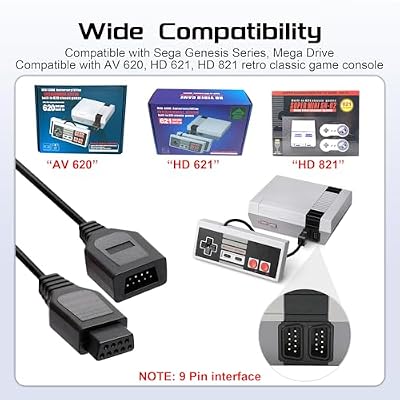 9 Pin Controller Extension Cable, Classic Retro Game Controller Extension Cable for Sega Genesis 2 3 Mega Drive AV 620 HD 621 HD 821 Wired Video Game Console, 2-Pack 1.8M/6FT