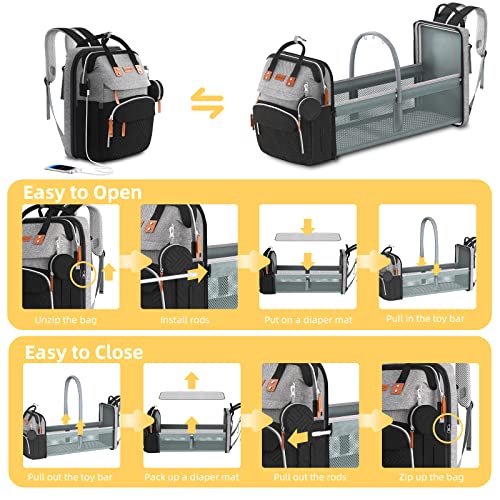 Image of ISMGN Diaper Bag Backpack with Changing Station, Multifunctional Diaper Bag, Extra Large Capacity, Baby Bag, GreyBlack