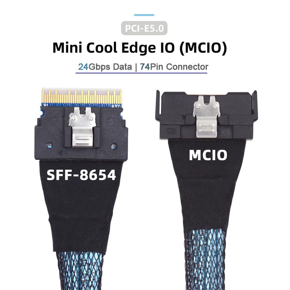 NFHK PCI-E 5.0 Mini Cool Edge IO MCIO PCI-E Slimline 8i 74Pin Male to SFF-8654 SAS 4.0 74Pin Male Extender Cable 50cm