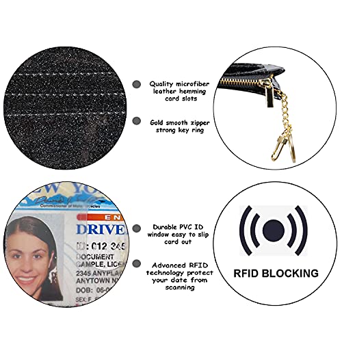 Woogwin Womens Slim Rfid Credit Card Holder Mini Front Pocket Wallet Coin Purse Keychain (Glitter Black) #TOP3