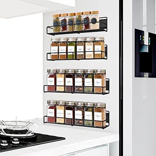 Magnetic Spice Rack Organizer, 4 Pack Spice Racks for Refrigerator, Kitchen Organization, Home Storage, Space Saver Magnetic Metal Shelf for Fridge, Microwave Oven, Spices, Jars, Seasoning and Bottle