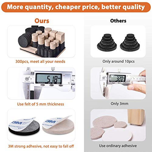 image for BAIPOK Furniture Pads 300 Pcs Furniture Felt Pads Two Colors (Black 13