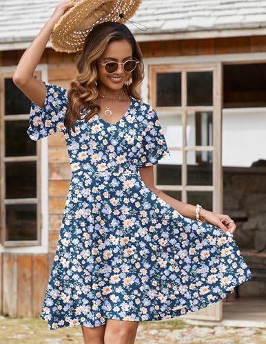 Image of Zeagoo Womens Summer Dress Casual Swing Sundresses Floral Ruffle Short Sleeve Wedding Guest Dress Beach Mini Dress 2026