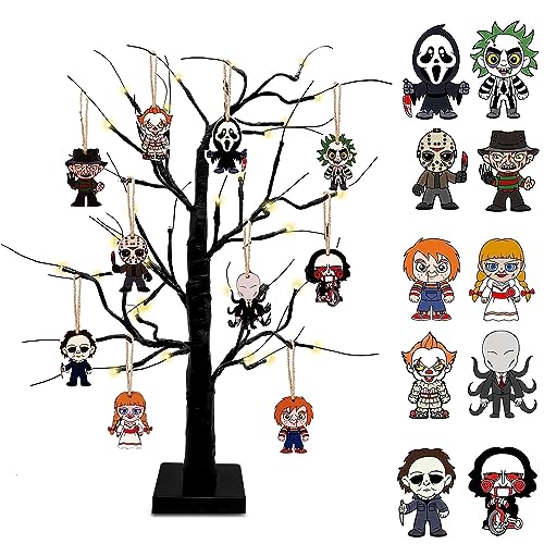 Halloween Before Christmas Explained 3 BIGSPINACH Horror Movies Tree Ornaments - Pack of 10 Wooden Hanging Mini Halloween Tree Decorations Christmas Ornaments Halloween Room Décor