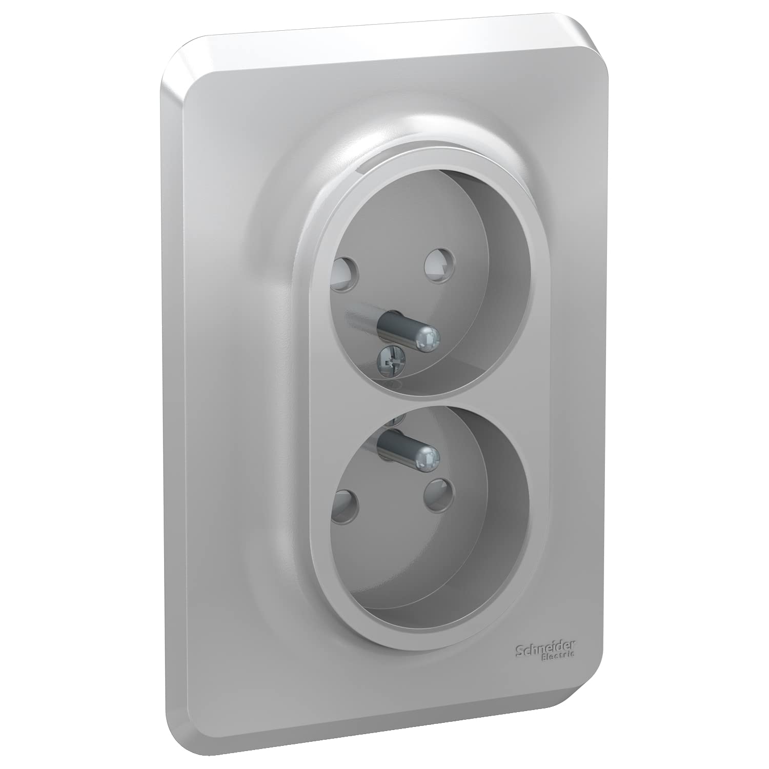 Schneider Electric - Unica - prise double 2P+T pour boîte 1P - FR - vis - Alu - méca + plaque - NU406930
