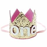 iMagitek Baby Girl 1st Birthday Hat Tiara Headbands, Baby Girl First Birthday Party Crown Hairband Hat - Pink