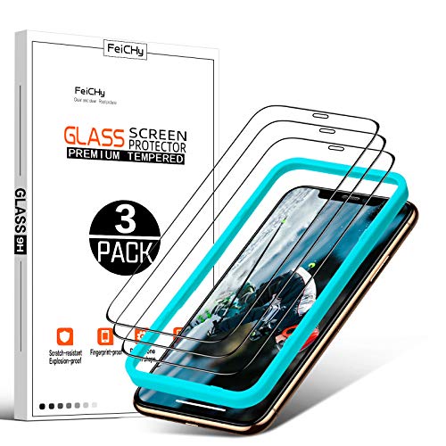 FeiCHy for iPhone 11 Pro Screen Protectors with 5.8 Inch(3 Pack), for Anti-scratch,Anti-dust and Anti-burst Tempered Glass cell phone Screen Protectors iPhone 11 Pro - Clear,Black border