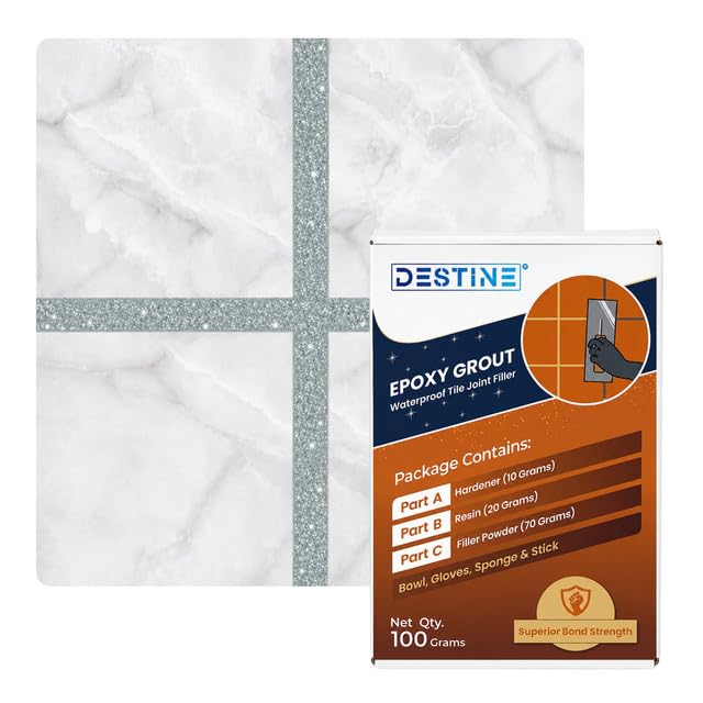 Image of DESTINE Epoxy Grout for Tiles (110 Colours)(100 g), Waterproof Joint Filler, Crack Filler, Tiles Gap Filler, Stain Free, Acid & Chemical Resistance Epoxy Grout (Steel Grey [Silver Glitter])