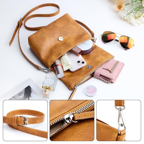 Image of KALIDI Vintage Vegan Leather Crossbody Bag PU Shoulder Bag Handbag Multiple Pockets Adjustable Removable Strap Women