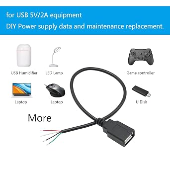 Short USB A Female to 4Pin Bare Wire 11, Pigtail Tinned Tail, DIY Cable