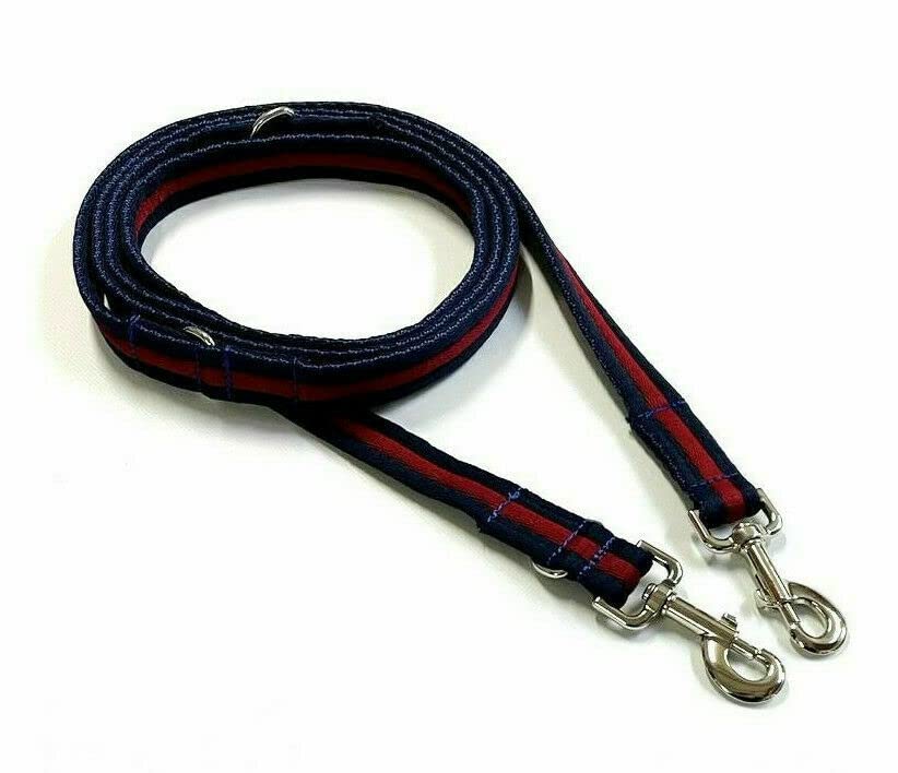 Double Ended Dog Training Lead Police Style Adjustable Leash 5ft (1.5 Metres) Multi-Functional In Air Webbing (Navy/Burgundy, 25mm Air Webbing) — image 1