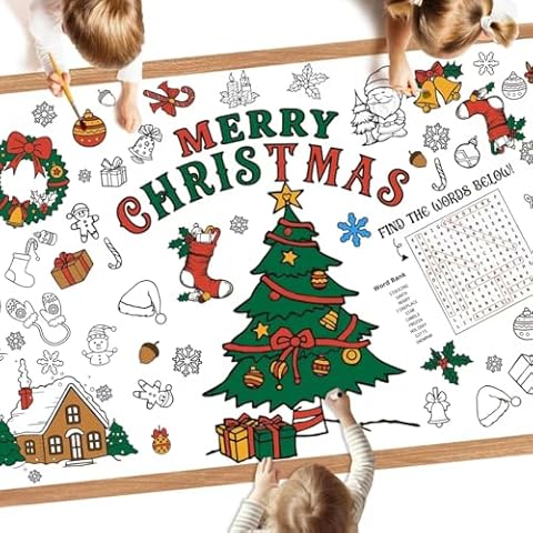 PERFQU Christmas Coloring Tablecloth Cover