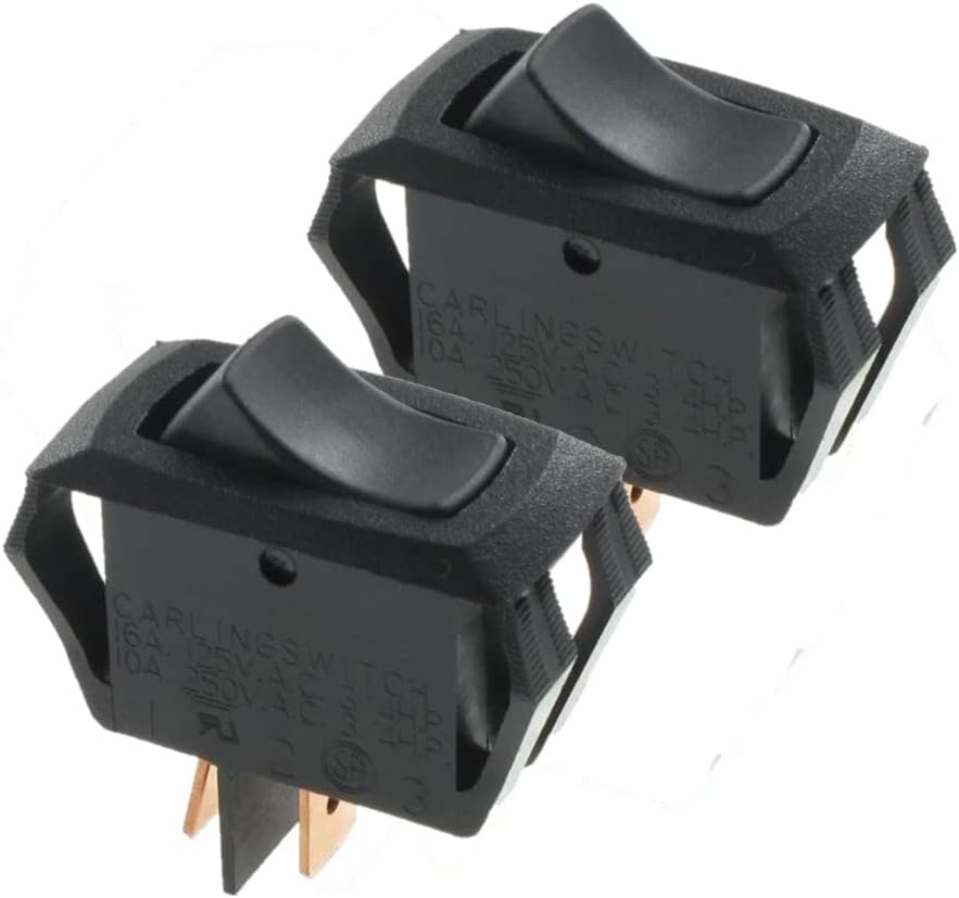 Carling Technologies Curvette Rocker Switch RA901-RB-B-0-N | SPST ON-None-Off | 10A 250VAC / 16A 125VAC | Pack of 2