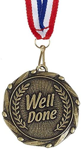 45mm Combo45 Well Done Medal with Red, White & Blue Ribbon, with Free Engraving upto 60 letters, Bulk Qty's Available, 5,10,15,20,25,50 & 100 qty's with Free P&P