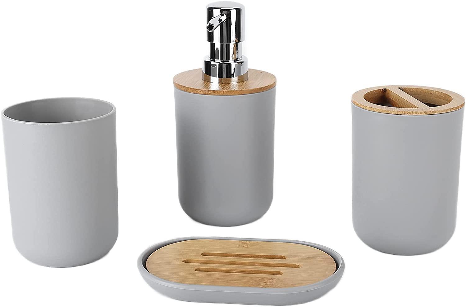 Accessori da Bagno in bambù Impermeabili 4 Pezzi, tra Cui Vassoio di Sapone, portaspazzolino/dentifricio, Tazza spazzolino da Denti,B