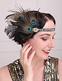 Aimimier 1920s Peacock Feather Headband Black Great Gatsby Headpiece with Sequins Head Chain...