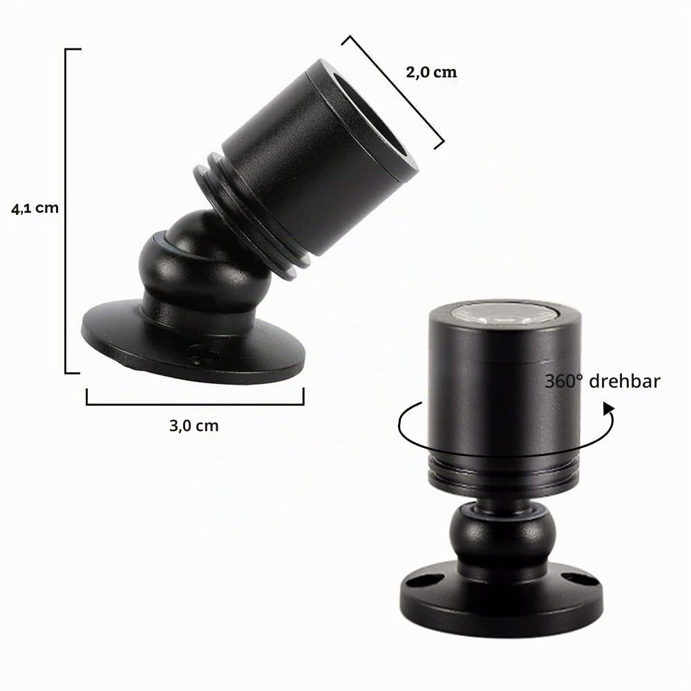 Dimmbare Mini-LED-Spots, 12 V – 1,5 W, 3000 K, warmes Licht, verstellbare Beleuchtung mit Dimmer für Displays, Schwarz, 6 Stück