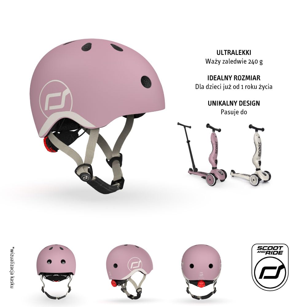Scoot and Ride & Baby Casco da bambino XX-Small a Small (45-51 cm), vestibilità regolabile, design leggero, traspirante, fibbia magnetica, certificazione di sicurezza - Wildberry