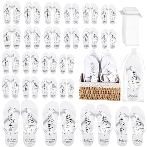 24 Pairs Wedding Flip Flops Bulk Slippers Flip Flops Women Wedding Sandals with Size Cards Drawstring Bags