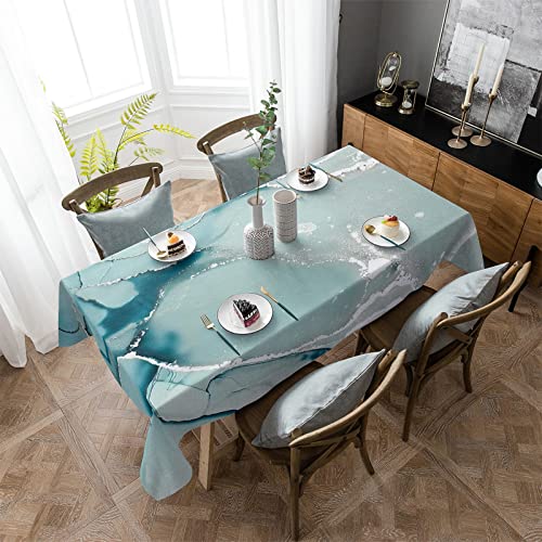 Tablecloths For Rectangle Tables Marble Aqua Teal Waterproof Polyester Table Cloth For Kitchen Dinning Table Washable Table Cover For Parties/Wedding/Picnic 60X120In #TOP29