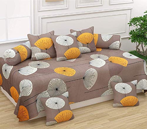 Laying Style Glace Cotton Printed Diwan Set , 1 Single Bedsheet, 2 Bolster Covers, 5 Cushion Covers (Standard) - 8 Piece-picture-17