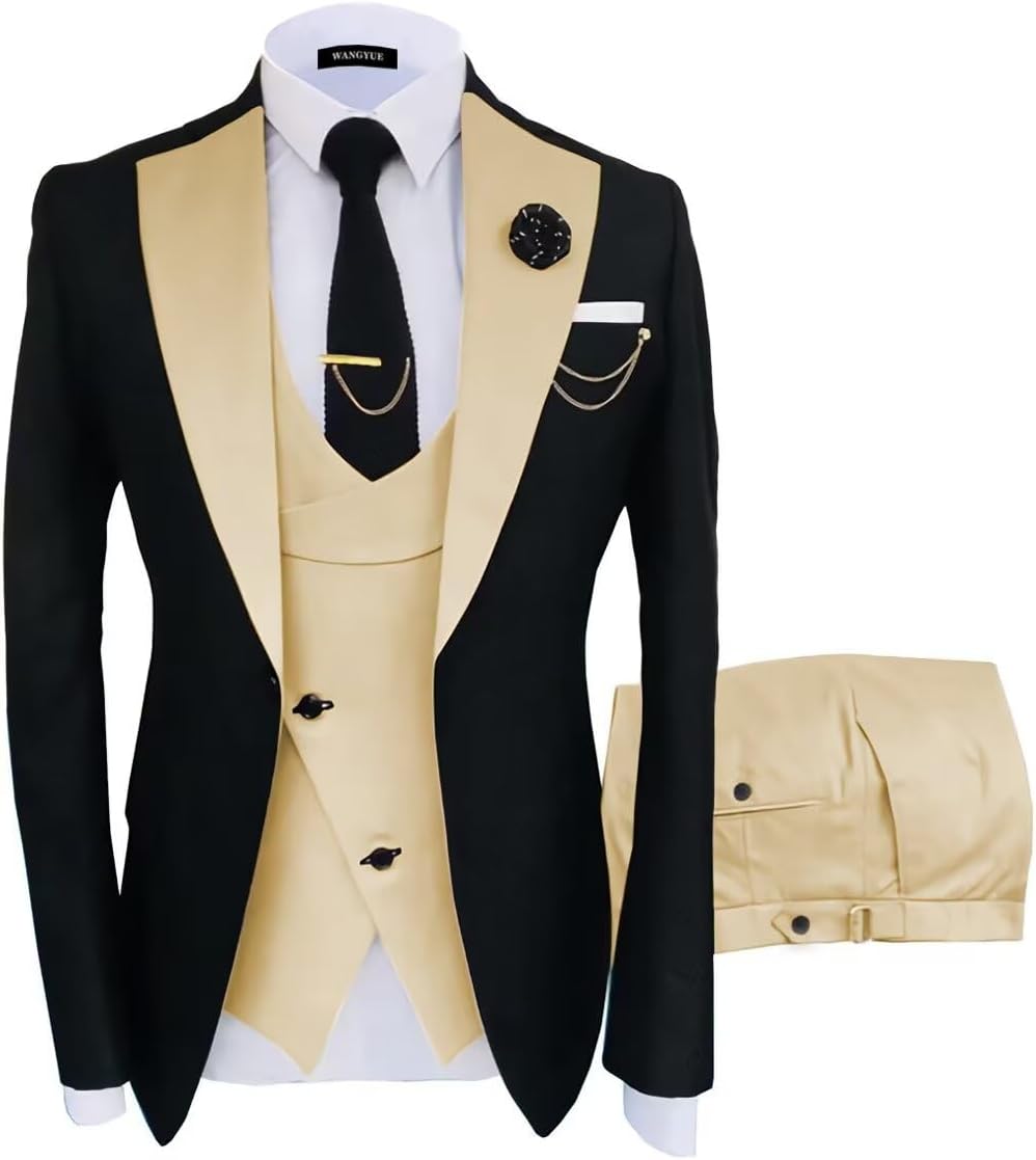 Mens 3 Piece Slim Fit Suit Wedding Prom Tuxedo Formal Business Suits for Men Blazer Vest Pants Set
