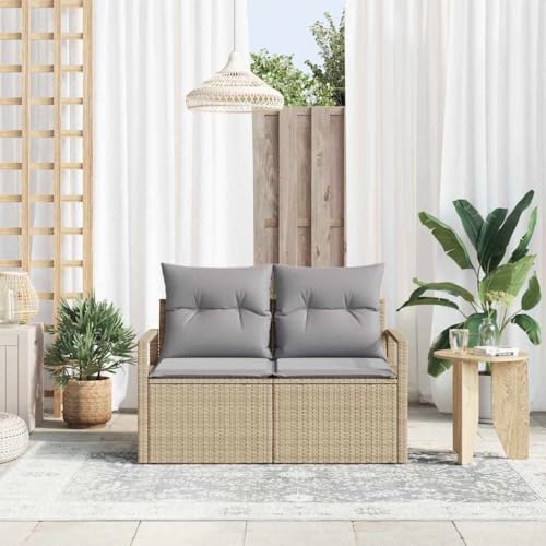 Frdhee Terrasse Eck Sofa Loungesofa Couch,Gartensofa mit Kissen Beige 120 x 62 x 69cm Poly Rattan,Für Garten Terrasse Balkon,Kann Schnell Zusammengebaut Werden