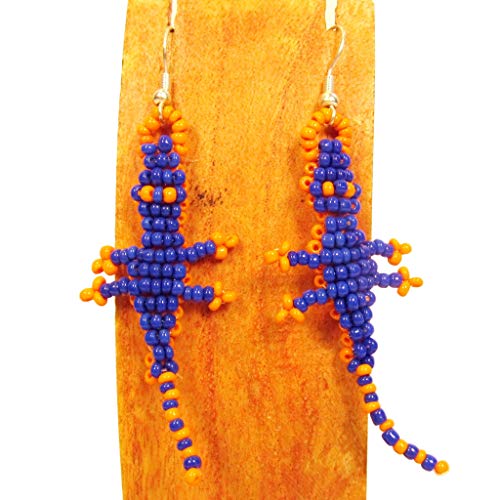 Long Orange and Blue Gator Team Color Handmade Seed Bead Dangle Earrings