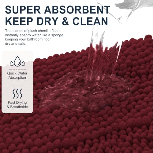 Image of Smiry Thick Chenille Bathroom Runner Rugs 44x24, Absorbent Striped Bath Mat, Machine Washable, Rubber Backing, Long Bath Rugs for Bathroom, Tub & Shower, Home Decor Accessories, Andorra Red-Brown