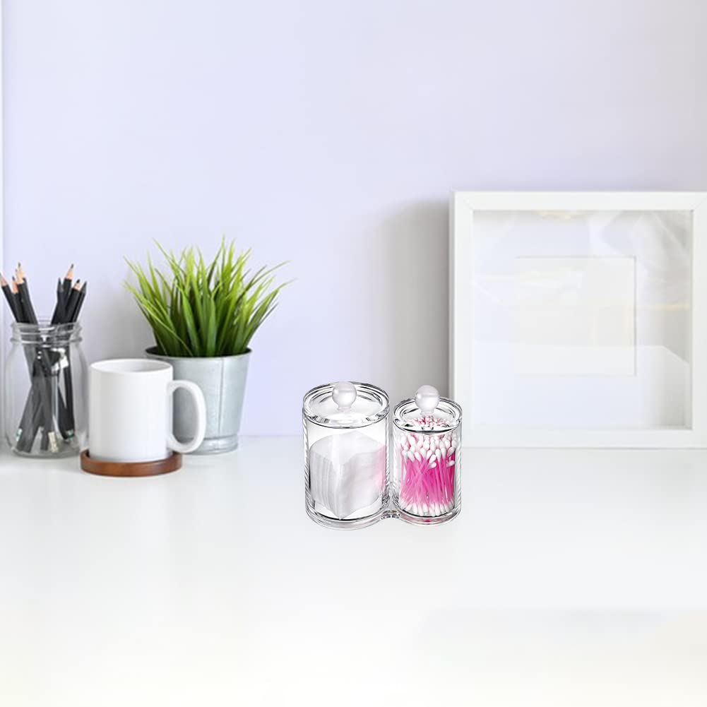 Cosmetic Organizer Dispenser for Cotton Balls Cotton Swabs Clear Plastic Apothecary Jars Cotton Ball Swab Storage Box with Lids for Restroom Bathroom Bedroom Makeup Containers