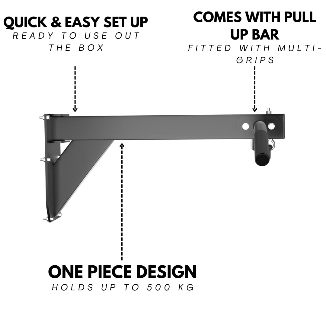 Senshi Japan Soporte de saco de boxeo montado en la pared con barra de dominadas, diseño de una pieza con capacidad para hasta 500 kg, barra de barbilla para exteriores y gimnasios de boxeo