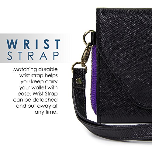 Kroo Clutch Wallet with Wristlet and Crossbody Strap for Smartphones or Phablets up to 5.7 Inch - Carrying Case - Frustration-Free Packaging - Black and Purple - Thumbnail 5