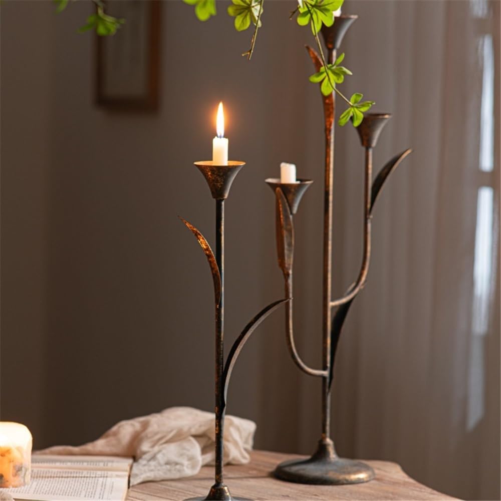 Candelabros Adornos Retro de candelabros de Hierro Forjado for cafeterías, hoteles y mesas de Comedor. Decoración del hogar(Grande)