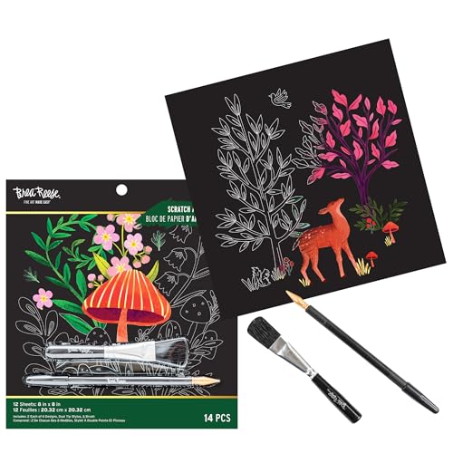 Brea Reese: Scratch Art Paper Pad - Woodland - 12 Sheets, 6 Guided Nature Designs, Metallic Accents, Dual-Tip Stylus & Brush, 8x8 Pages, Adult Craft by Brea Reese - Image 4