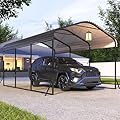 IWDOO 10x15 FT Metal Carport, Heavy Duty Carports Canopy with Enhanced Base, Galvanized Steel Roof and All-Metal Frame, Car Ports Kits for Outdoor, Garage Car Shelter Shade for Car, Truck and Boats