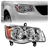 ECOTRIC Passenger side Headlights Compatible with 2011-2019 Dodge Grand Caravan 08-16 Chrysler Town & Country Chrome Housing Headlamps