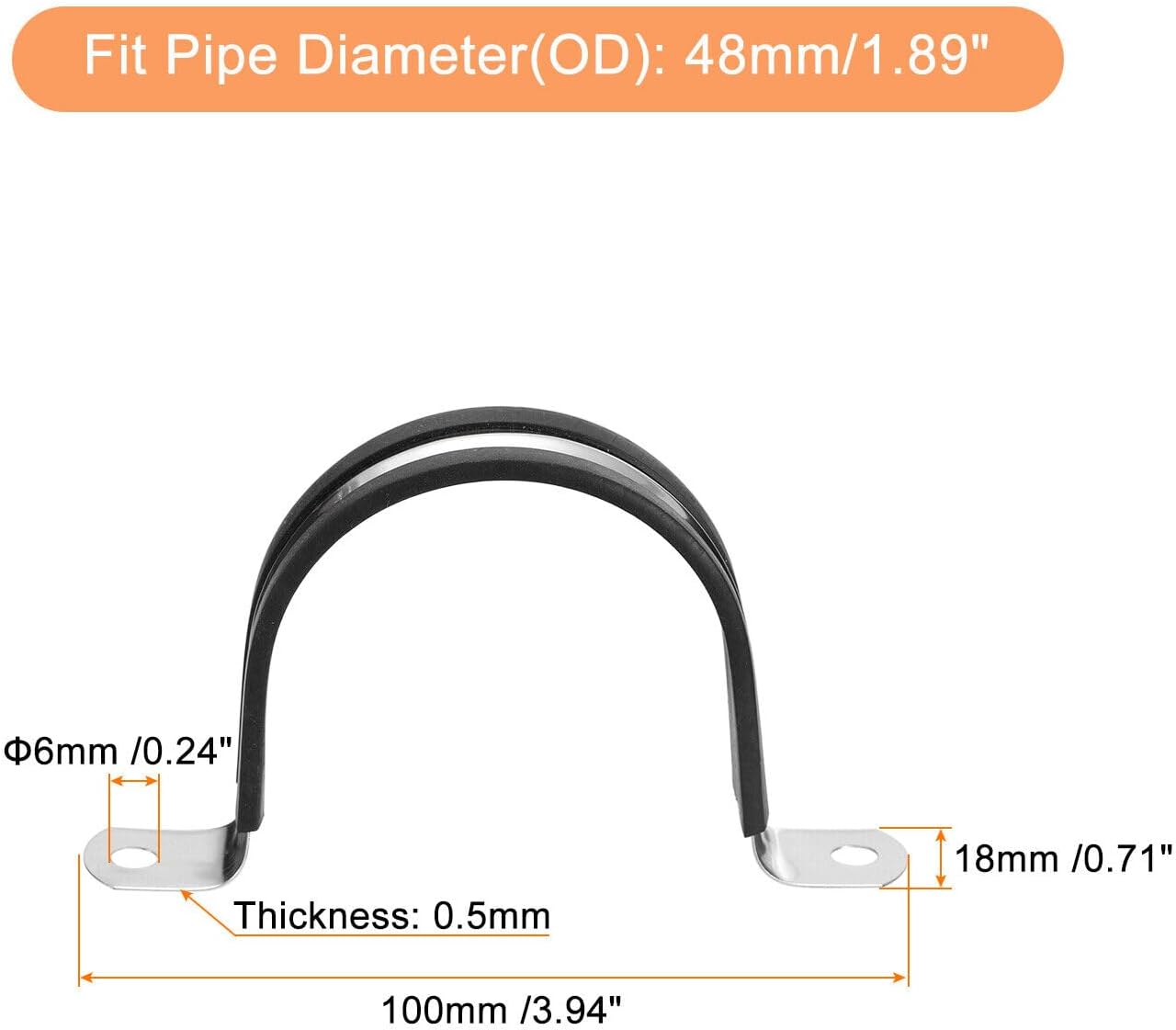Toolparts And Accessories 22Pcs 1-7/8" Cable Clamp U Shape Stainless Steel Rubber Cushioned Pipe Strap (#CN#130824-07745)