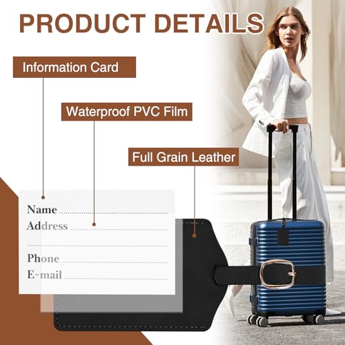 10 Pack Leather Luggage Tags for Suitcases, Leather Luggage Tags with Privacy Cover(Black+Brown)4