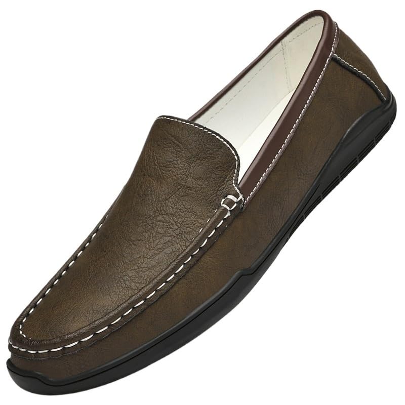 Men's Loafers Round Toe Solid Color Vegan Leather Comfortable Flat Heel Lightweight Walking Outdoor Slip-on