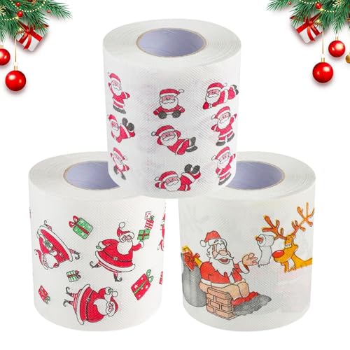 Papier toilette de Noël, 3 rouleaux papier toilette amusant de Noël, papier toilette Père Noël, rouleaux de papier toilette de Noël, papier toilette nouveauté amusante, pour décoration de Noël