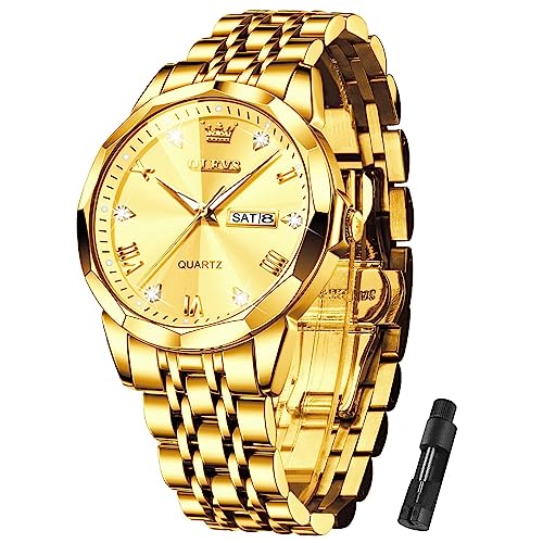 Image of OLEVS Mens Watch Stainless Steel Analog Quartz Watches for Men Day Date Easy Read Diamond Waterproof Dress Luxury Classic Casual Big Face Blue /Black /Gold /Silver Roman Arabic Numerals Men's Wrist Watch