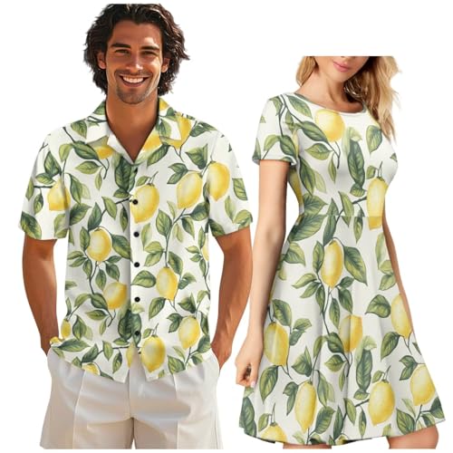 Image of AFPANQZ Couple Matching Outfit Casual Men's Button Down Shirt or Short Sleeve Summer Sundresses Dresses for Women 2026