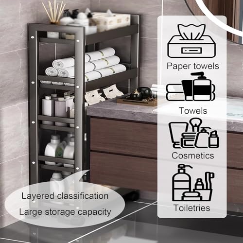 Carrito de almacenamiento delgado, organizador de baño, ahorro de espacio en el hogar, antivuelco, impermeable, carrito de cocina estrecho de 3/4/5 niveles con ruedas, estante de metal móvil