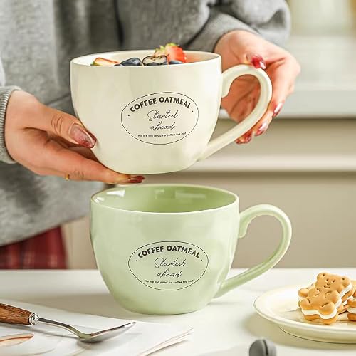 Duża ceramiczna filiżanka do kawy, 650 ml, filiżanka do kawy z mlekiem, miska do sałatki, filiżanka do herbaty, gładka glazura na kakao, cappuccino, latte, musli, nadaje się do mycia w
