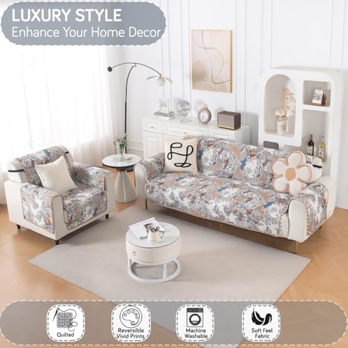 Image of HOKIPO Reversible Quilted Sofa Cover 3 Seater and 1 Seater Set, 4 Seater(3+1) Sofa Cover, Easy Drape Series, Urban Floral (IN-1101 + IN-1099-ED4)