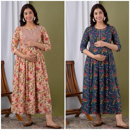 Image of Combo of 2 Feeding Kurti for Women | Printed Cotton Kurti | Kurti for Women| Kurti | Printed Kurti | Feeding Kurti | Maternity Kurti for Women