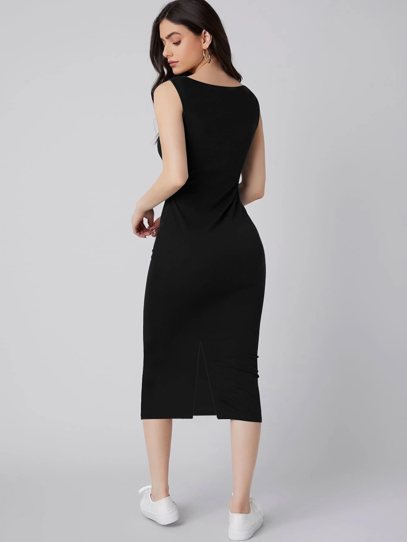 Toochki Dress For Women | Dresses For Women Dress | Black Bodycon Dress | Bodycon Dress | Midi Length Dress | Lycra Bodycon Dress | One Piece Dress