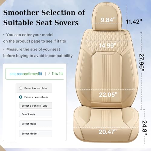 Image of Coverado Seat Covers Full Set, Leather Car Seat Cover, Waterproof Car Seat Protector, Automotive Seat Covers Car Seat Cushion Universal Fit for Most Cars, Beige
